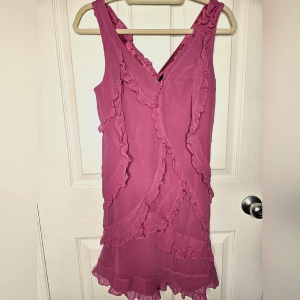 BCBG MAXAZRIA with ruffles detailing deep pink sleeveless mini dress size 6